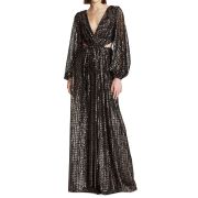 Halston Women’s Black Gold Madelyn Sequin Side Cutout Gown Size 12 B4HP $695