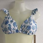 Women AQUA Swim Ruffled Printed Bikini Blue sea Life Top B4HP