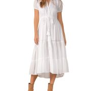 Elan Women’s Cotton Long Daytime Maxi Dress S White B4HP