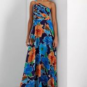 Lauren Ralph Lauren Women’s Multi Floral Georgette Navy One-Shoulder B4HP