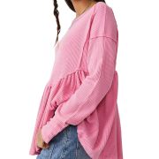 Free People Women’s Oh My Baby-Doll Waffle-Knit Top Pink Small B4HP