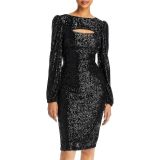 Aqua Women's Black Sequined Keyhole Sheath Dress B4HP