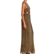 BCBGMAXAZRIA Women’s Metallic Pleated Cut Out Long Evening Dress Gown B4HP