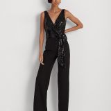 Lauren Ralph Lauren Women's Sequined Evening Party Jumpsuit Black B4HP
