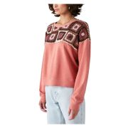 LUCKY BRAND Women’s Pink Unlined Crochet Patch Trim Long Sleeve Sweater XS B4HP