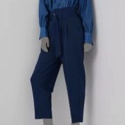 Lauren Ralph Lauren Women’s Blue Belted Ponte Pleated Cropped Pants M B4HP