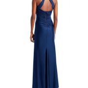 Aqua Women’s Sateen Ruched Long Halter Dress Blue Size 12 B4HP