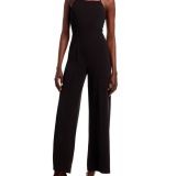 Aqua Women's Halter Wide Leg Stretch Jumpsuit B4HP