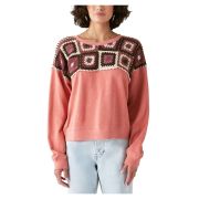 LUCKY BRAND Women’s Pink Unlined Crochet Patch Trim Long Sleeve Sweater XS B4HP