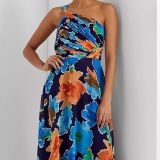 Lauren Ralph Lauren Women's Multi Floral Georgette Navy One-Shoulder B4HP