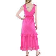 Aqua Women’s Eyelet Smocked Midi V-Neck Hot Pink Dress B4HP