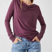 Free People Women’s Kimmi Long Sleeve Top Fig Jam Pullover Off Shoulder S B4HP