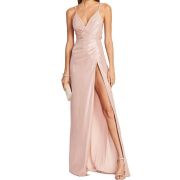 Retrofete Women’s Yesi Pleated Lamé Metallic V-Neck Evening Dress Gown XS B4HP