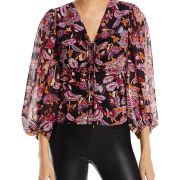Aqua Womens Chiffon Black Floral Paisley Shirt Blouse Top Medium B4HP