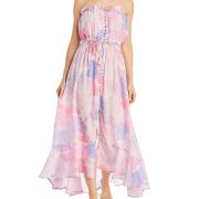 Tiare Hawaii Women’s Blue Bamboo Strapless Maxi Dress Cover-Up One Size B4HP