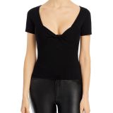 Aqua Women's Solid Knit Twist Pullover Top Shirt Black B4HP