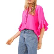 Vince Camuto Women’s Ruffle Sleeve Split Neck Shirt Blouse Top Pink Size XS B4HP