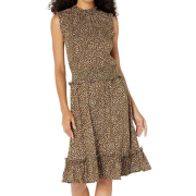 Michael Michael Kors Women’s Cheetah-Print Smocked-Waist Dress Husk M B4HP