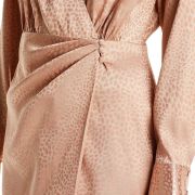 Aqua Womens Satin Animal Print Wrap Mini Dress Nude Small B4HP