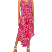 Vince Camuto Womens Pink Floral Wide-Leg Challis One-Piece Jumpsuit Size L B4HP
