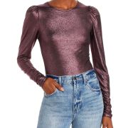 Aqua Women’s Metallic Ruched Long Sleeve Pullover Shine Top Shirt XS B4HP