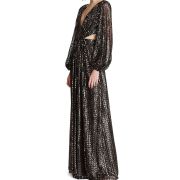 Halston Women’s Black Gold Madelyn Sequin Side Cutout Gown Size 12 B4HP $695