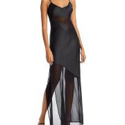 French Connection Women’s Black Satin Mesh Long Slip Dress Size 8 B4HP