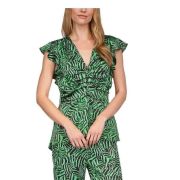 MICHAEL Michael Kors Women’s Green Zippered Flutter Sleeve V Neck Blouse B4HP