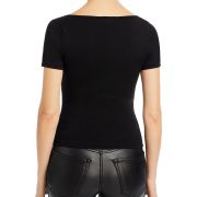 Aqua Women’s Solid Knit Twist Pullover Top Shirt Black B4HP