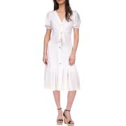 Michael Michael Kors Textured Pinstripe Tie-Front Dress, Petite White PM B4HP
