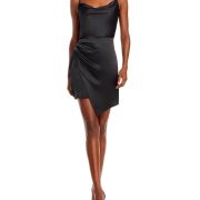 Aqua Women’s Satin Cowl Neck Party Mini Sleeveless Dress Black Small B4HP