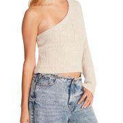 STEVE MADDEN Women’s Courtney One Shoulder Sweater XS Oatmeal B4HP