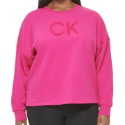 Calvin Klein Performance Plus Size Logo Fleece Crewneck Sweatshirt Pink 2X B4HP