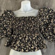 Lucy Paris Women’s Smocked Top Black Floral XS B4HP $78