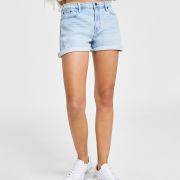 Calvin Klein Jeans Women’s Rolled-Cuff Mom Distresed Shorts Blue B4HP