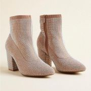 Wild Pair Women’s Baybe Bling Sock Booties Beige Size 6.5M B4HP