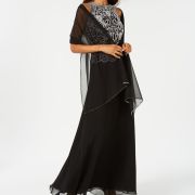 JKARA Womens Black Halter Maxi Evening Sheath Dress 12 Missing Shawl & Beads B4HP