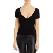 Aqua Women’s Solid Knit Twist Pullover Top Shirt Black B4HP (S, Regular)