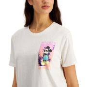 Disney Women’s Juniors’ Mickey Mouse Graphic-Print T-Shirt White L B4HP