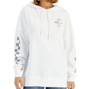 Grayson Threads Black Women’s Flower Checkered-Sleeve Hoodie White L B4HP