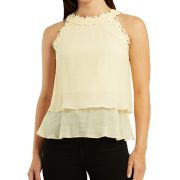 BCX Women’s Juniors’ Crochet-Trim Layered-Hem Top yellow XS B4HP