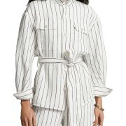 Polo Ralph Lauren Women’s Belted Striped Linen Utility Shirt White B4HP $298