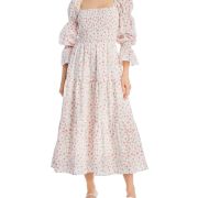 Lucy Paris Women’s Smocked Floral Print Tiered Cotton Dress Pink S B4HP $129