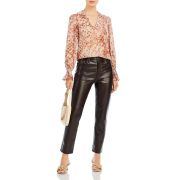 Aqua Women’s Printed Blouson Sleeve Top Beige XL B4HP $68