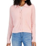 Hooked Up By IOT Women’s Eyelash Collared Button-Front Sweater Pink S B4HP