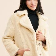 Free People Women’s Joplin Faux Fur Warm Teddy Coat Jacket Size M Ivory B4HP