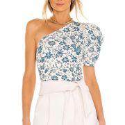 Free People Women’s Somethin’ ‘Bout You Blue Floral One Shoulder Bodysuit M B4HP