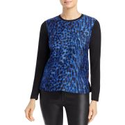 Kobi Halperin Women’s Ricki Contrast Sleeve Animal Print Top Blue XS B4HP $258