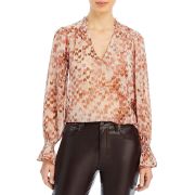 Aqua Women’s Printed Blouson Sleeve Top Beige XL B4HP $68