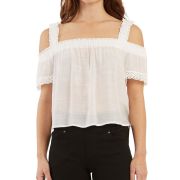 BCX Women’s Juniors’ Gauzy Off-The-Shoulder Top White M B4HP